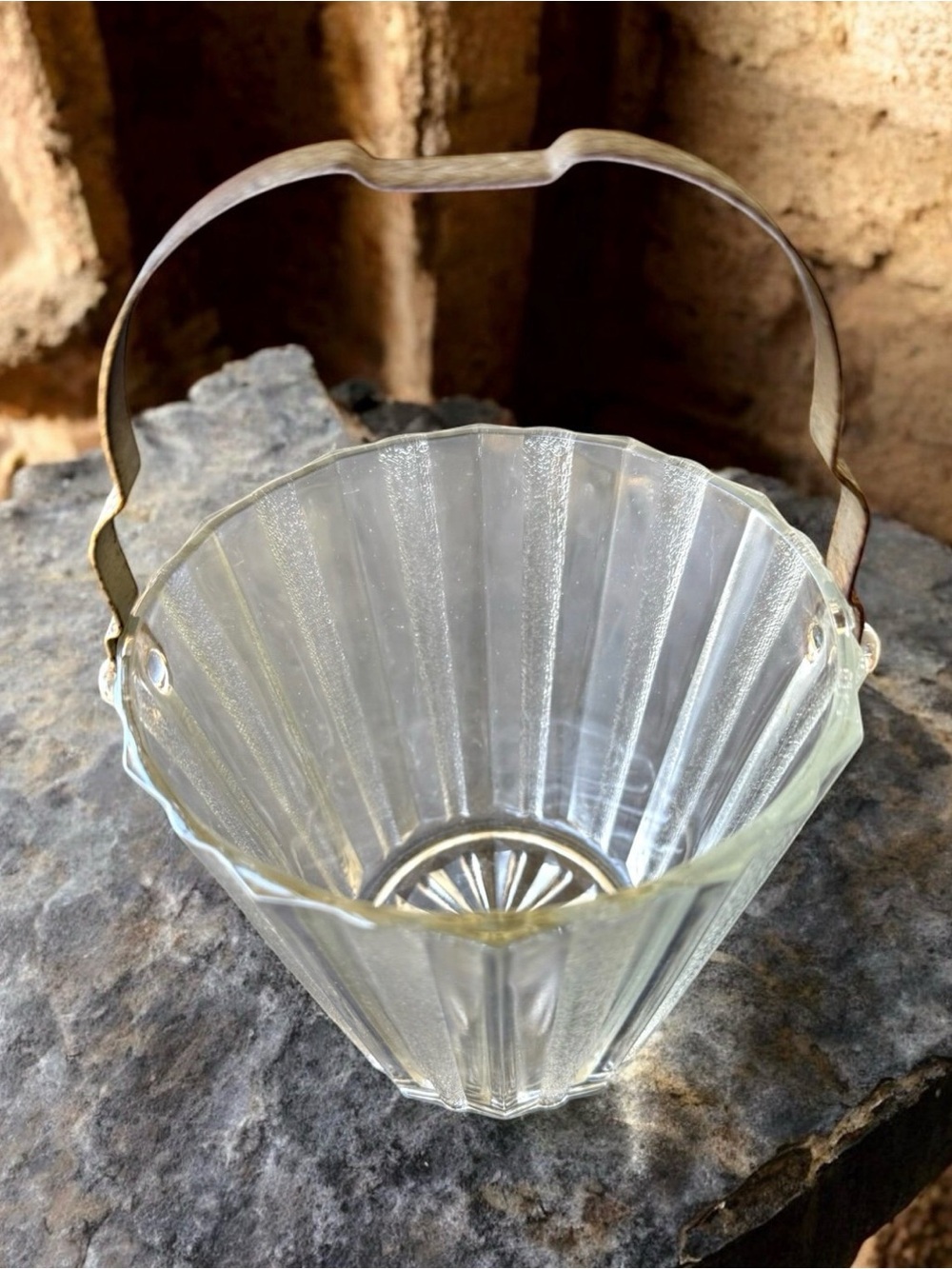 Mid-Century Modern (MCM) glass ice bucket produced by the Heller Glass Company